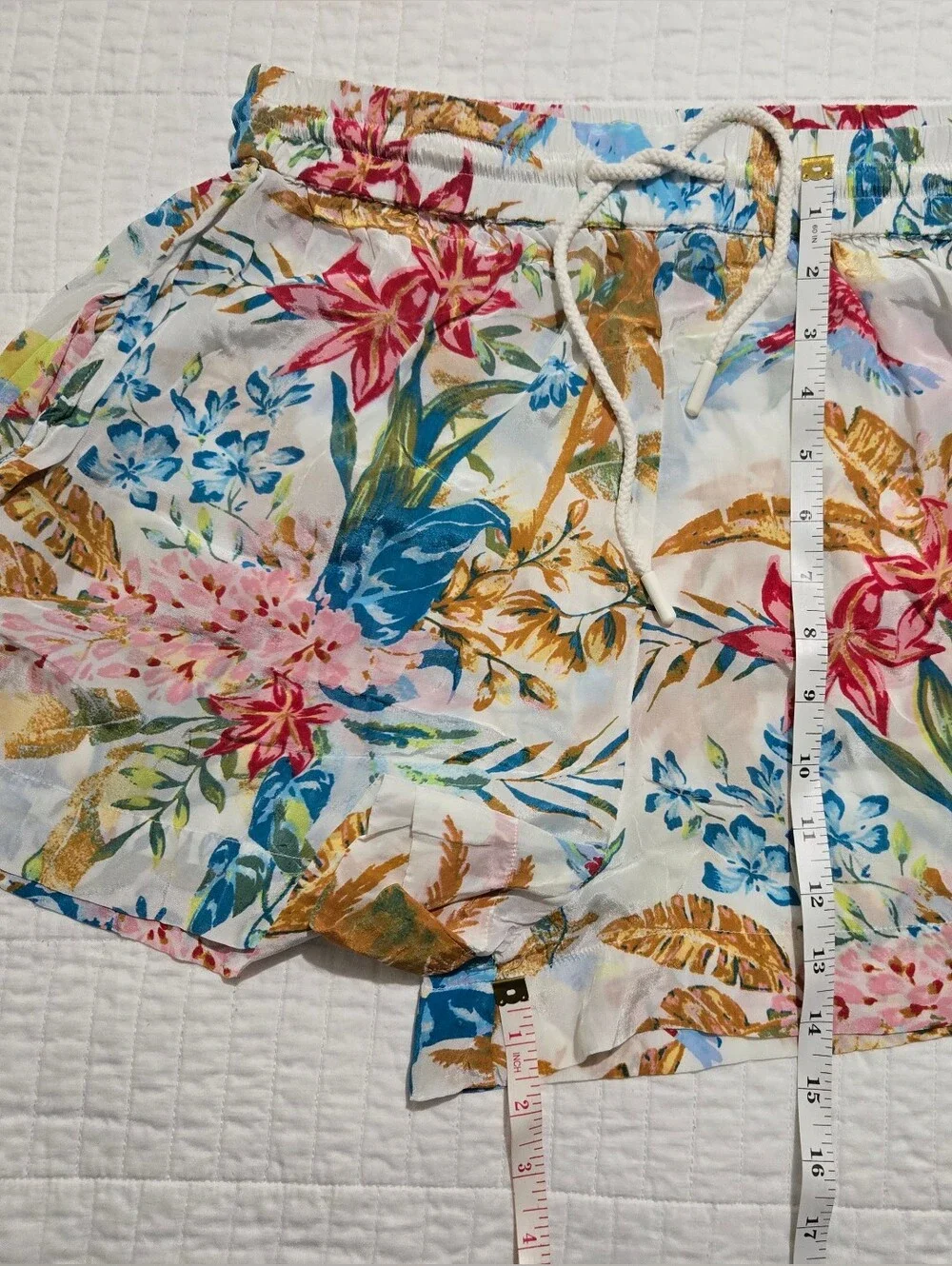 Elan Red Blue Floral Drawstring Shorts - Picture 3 of 5